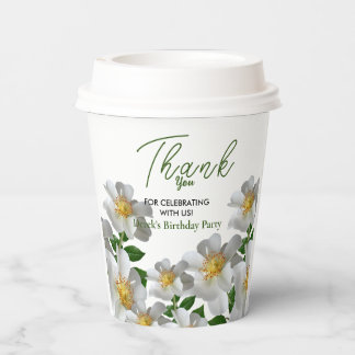  Birthday with white flower Paper Cups