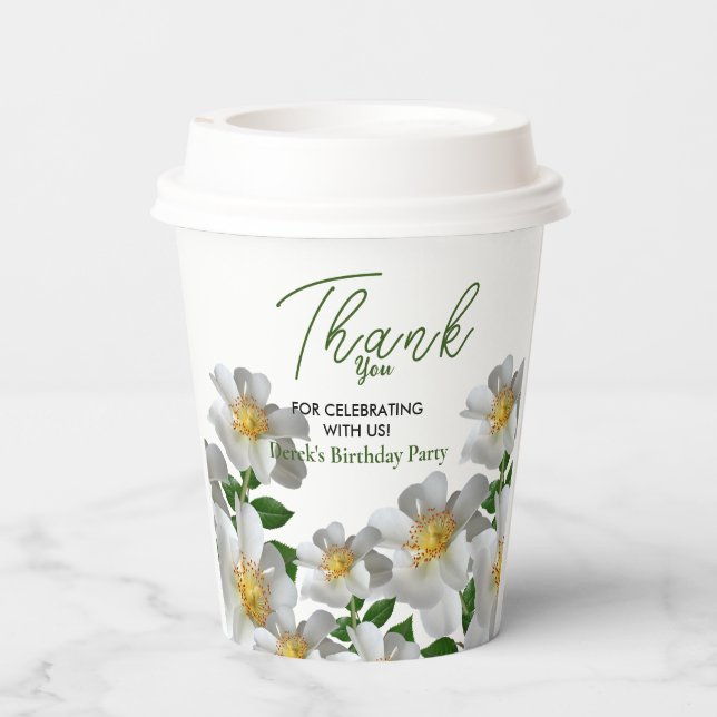  Birthday with white flower Paper Cups (Back)