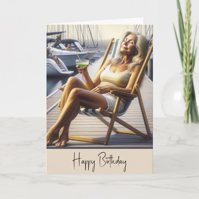 Birthday Woman In A Beach Chair With Margarita Card (Front)