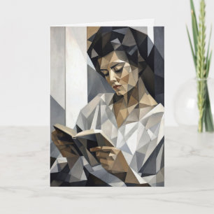 Birthday Woman Reading a Book Cubist Art Form Card