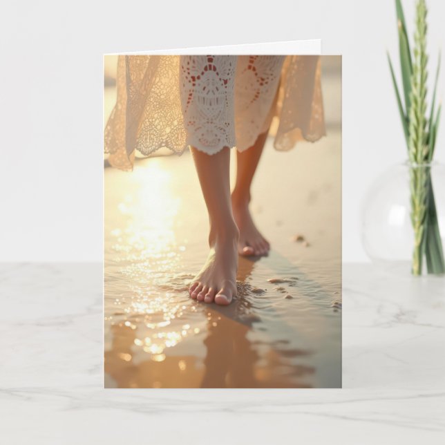 Birthday Woman Walking the Beach Card (Front)