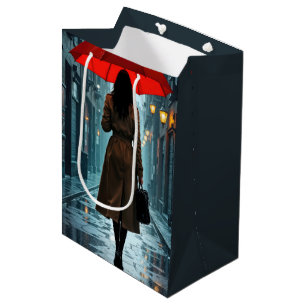 Birthday Woman With a Red Umbrella  Medium Gift Bag