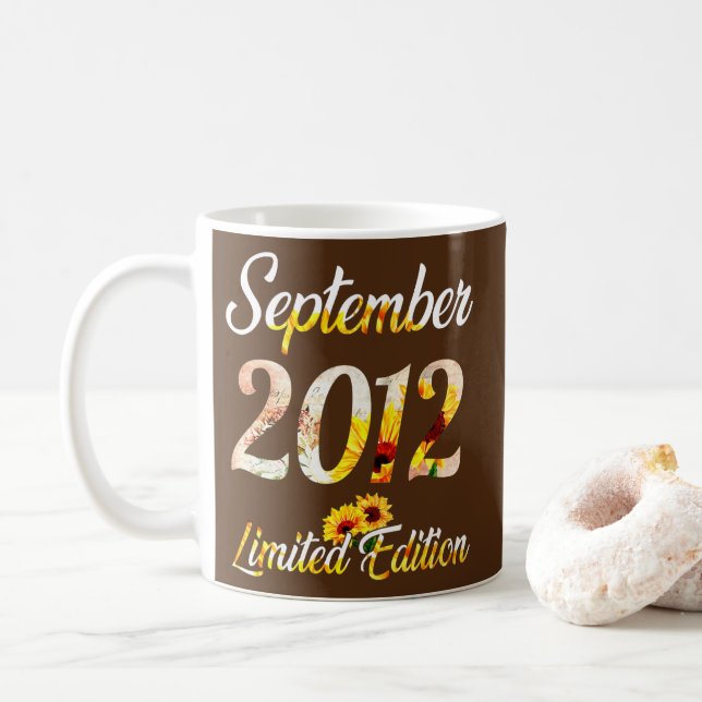 Birthday Women girl Sunflower September 2012 Coffee Mug (With Donut)