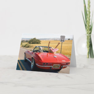 Birthday Women in a Red 1966 Corvette on Route 66 Card