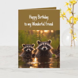 Birthday Wonderful Friend  Funny Raccoons Cute Card