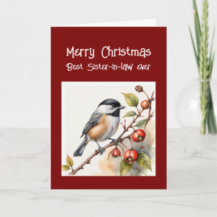 Birthday Wonderful Sister-in-law  Chickadee Bird Holiday Card