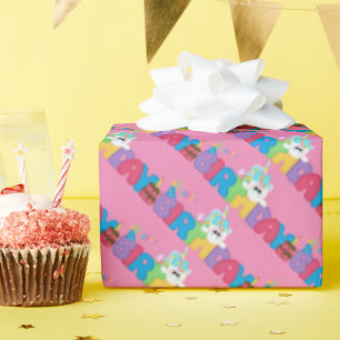 Birthday word art Fantasy unicorn wrapping paper
