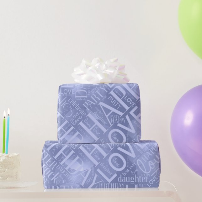 Birthday Word Cloud Daughter Blue ID272 Wrapping Paper (Party Gifts)