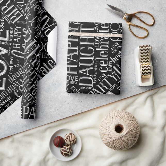 Birthday Word Cloud Daughter Silver ID272 Wrapping Paper (Crafts)
