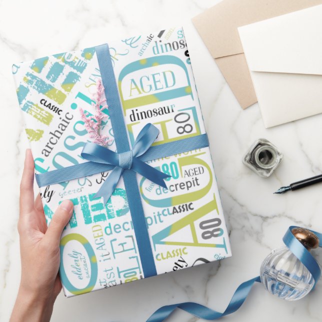 Birthday Word Cloud Eighty Blue ID266 Wrapping Paper (Gifting)