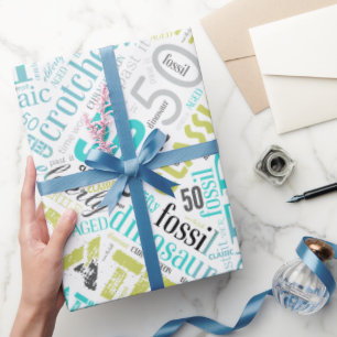 Birthday Word Cloud Fifty Blue ID266 Wrapping Paper