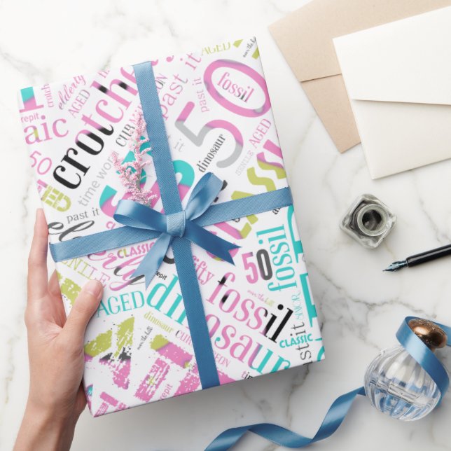 Birthday Word Cloud Fifty Pink ID266 Wrapping Paper (Gifting)