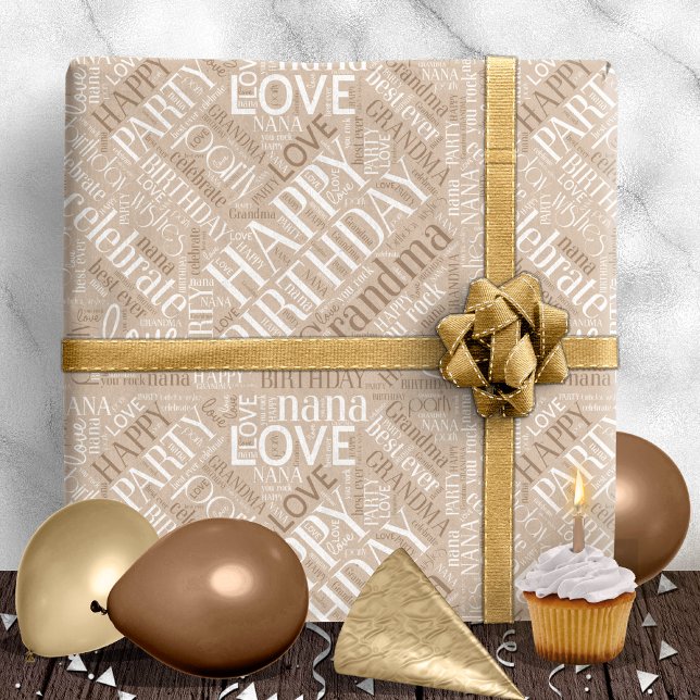 Birthday Word Cloud Grandma Mocha ID276 Wrapping Paper (Creator Uploaded)