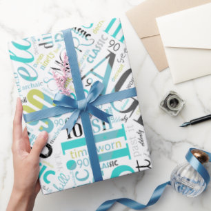 Birthday Word Cloud Ninety Blue ID266 Wrapping Paper
