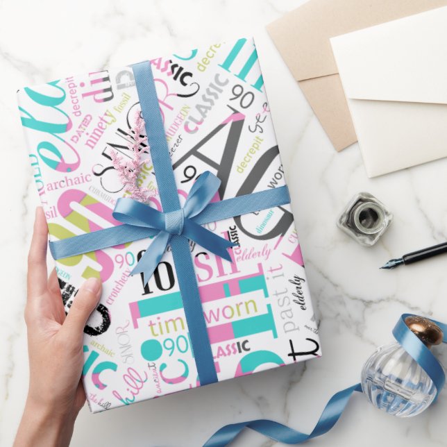 Birthday Word Cloud Ninety Pink ID266 Wrapping Paper (Gifting)