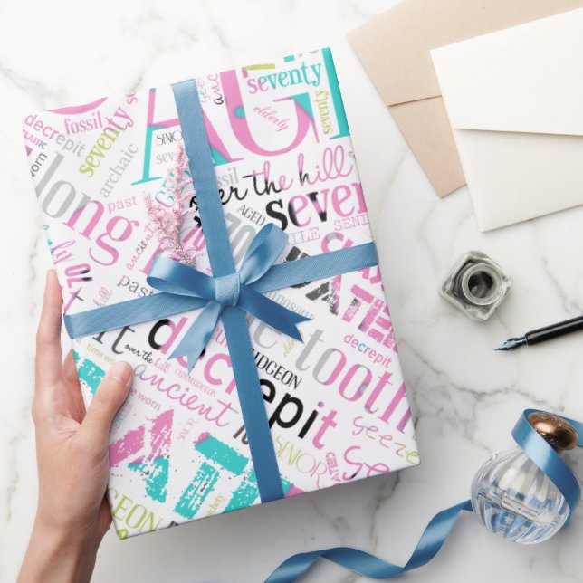 Birthday Word Cloud Seventy Pink ID266 Wrapping Paper (Gifting)