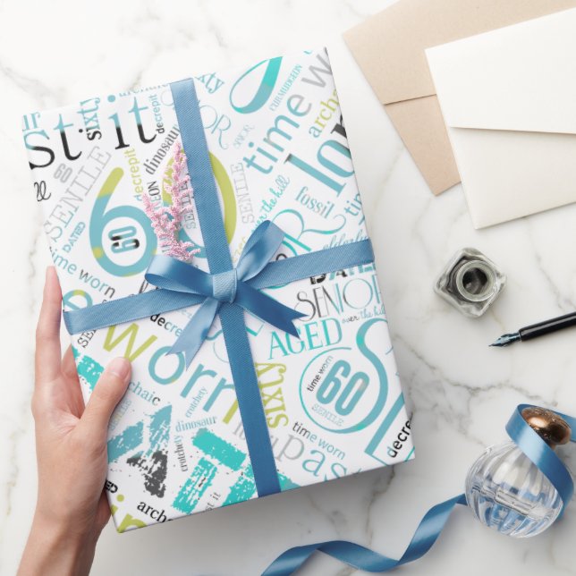 Birthday Word Cloud Sixty Blue ID266 Wrapping Paper (Gifting)