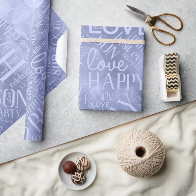 Birthday Word Cloud Son Blue ID272 Wrapping Paper (Crafts)