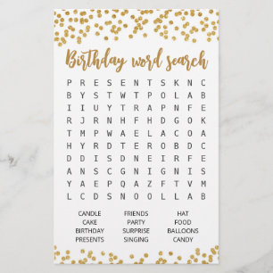 Birthday Word search game Birthday party