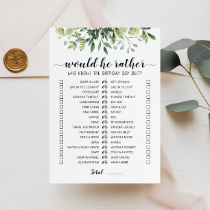 Birthday Would He Rather editable game Card