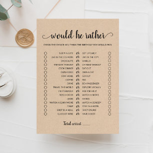 Birthday Would He Rather editable game Card