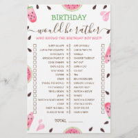 Birthday Would He Rather editable game Watermelon