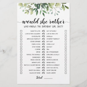 Birthday Would She Rather editable game