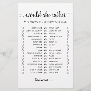 Birthday Would she Rather editable game