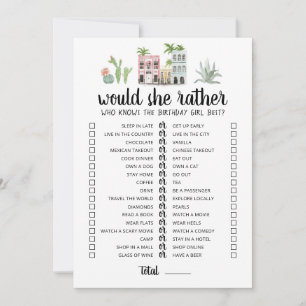 Birthday Would She Rather editable game Card