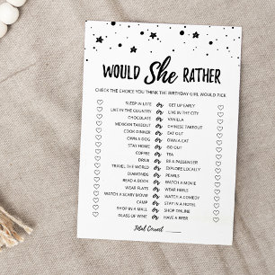 Birthday Would She Rather editable game Card