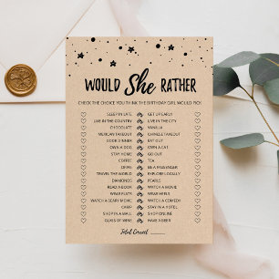 Birthday Would She Rather editable game Card