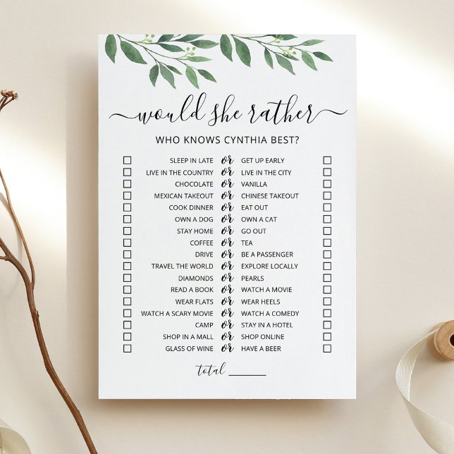 Birthday Would She Rather editable game Card (Creator Uploaded)