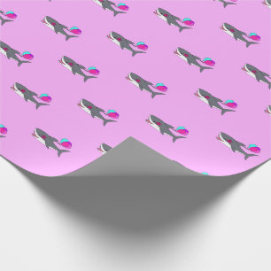 Birthday wrapping paper with cute shark