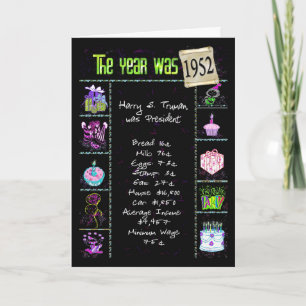 Birthday Year 1952 Fun Trivia Facts Card