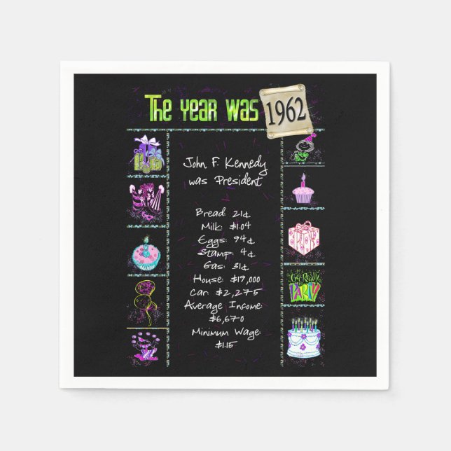 Birthday Year 1962 Party Paper Napkin (Front)