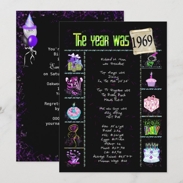 Birthday Year 1969 Invitation (Front/Back)