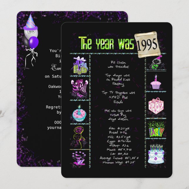 Birthday Year 1995 Invitation (Front/Back)