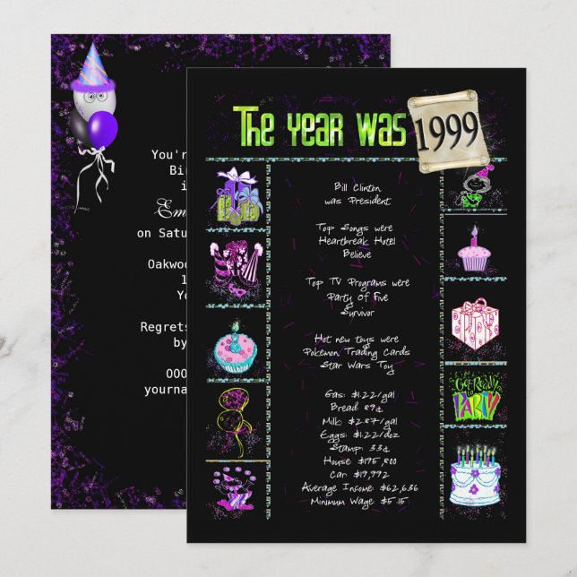 Birthday Year 1999 Invitation (Front/Back)