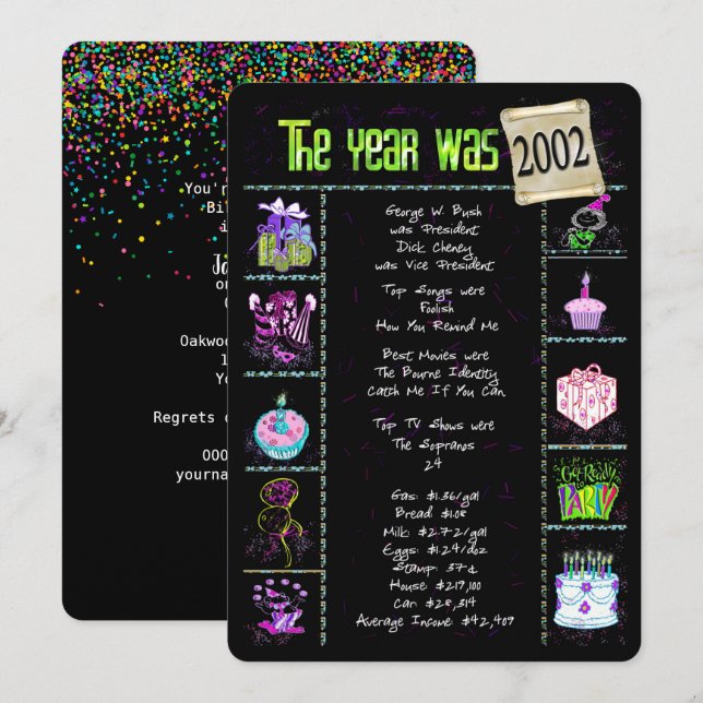 Birthday Year 2002 Invitation (Front/Back)