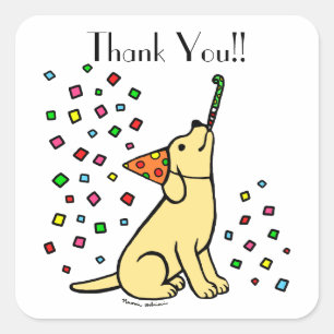 Birthday Yellow Labrador Cartoon Thank You Square Sticker