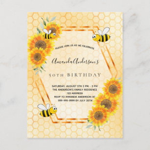 Birthday yellow rustic sunflowers invitation postcard