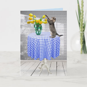 Birthday Yellow Tulips With Cat Card