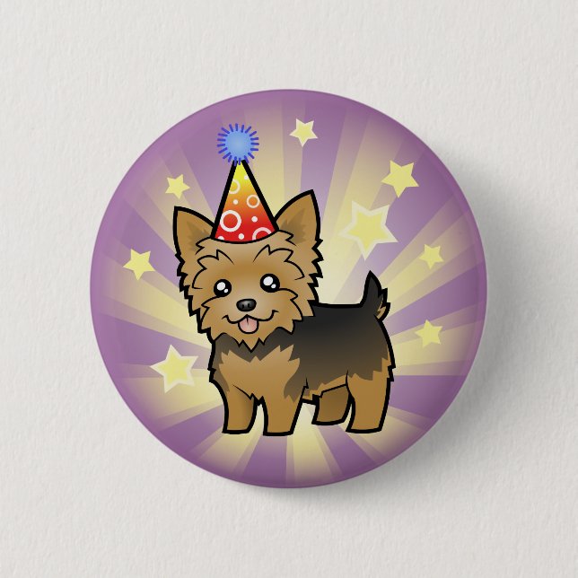 Birthday Yorkshire Terrier (short hair no bow) 6 Cm Round Badge (Front)