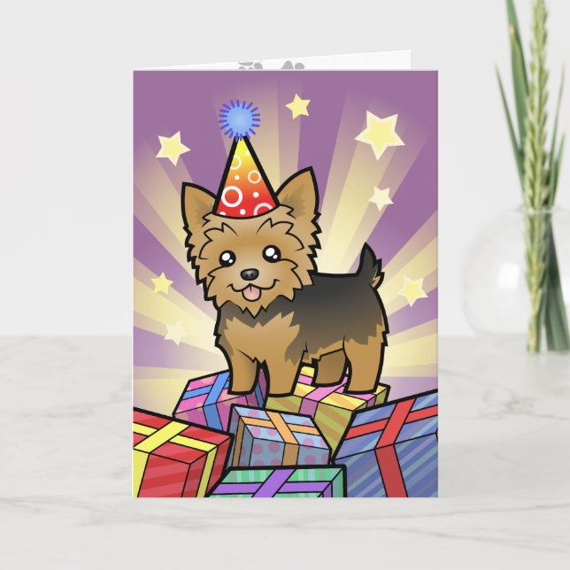 Birthday Yorkshire Terrier (short hair no bow) Card (Front)