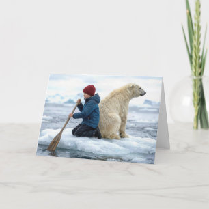 Birthday Young Boy on Ice Rescuing a Polar Bear Card