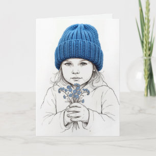 Birthday Young Girl In a Blue Knit Hat Card