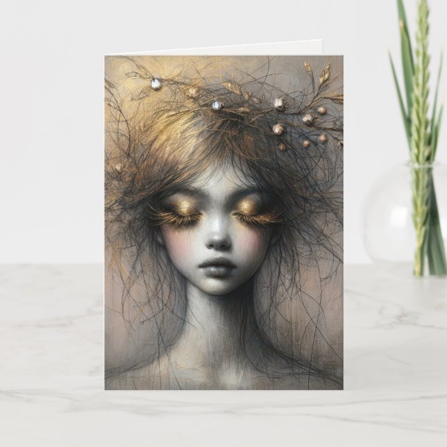 Birthday Young Woman With Gold Eyelashes Card (Front)