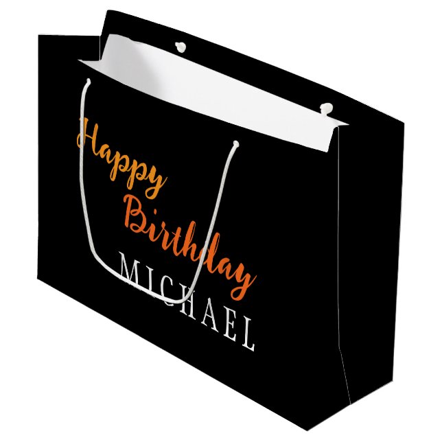 Birthday Your Name Minimalist Personal Modern Large Gift Bag (Front Angled)