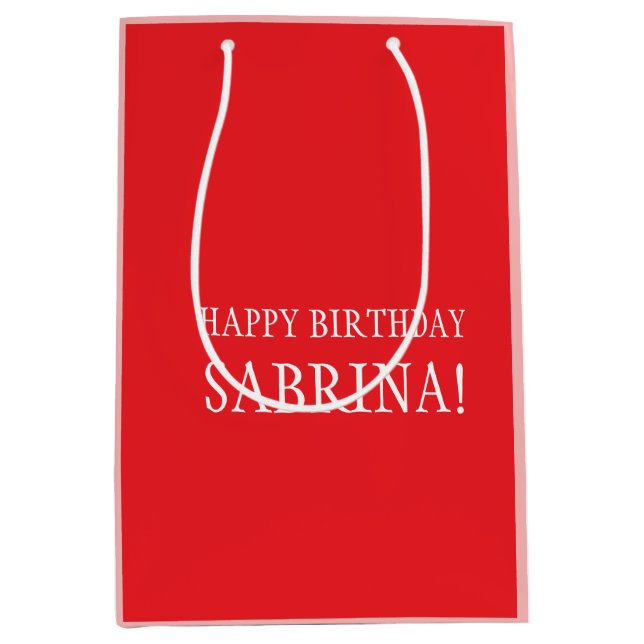 Birthday Your Name Minimalist Personal Modern Red Medium Gift Bag (Front)