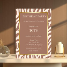 Birthday-Zebra Pattern-Mocha Mousse- Invitation